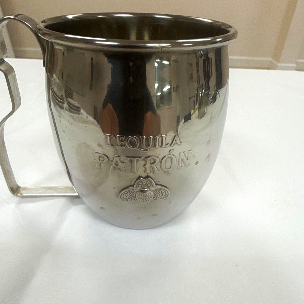 Patrón Tequila Silver Stainless Steel Metal Mug Cup w/ Handle Distillery Theme